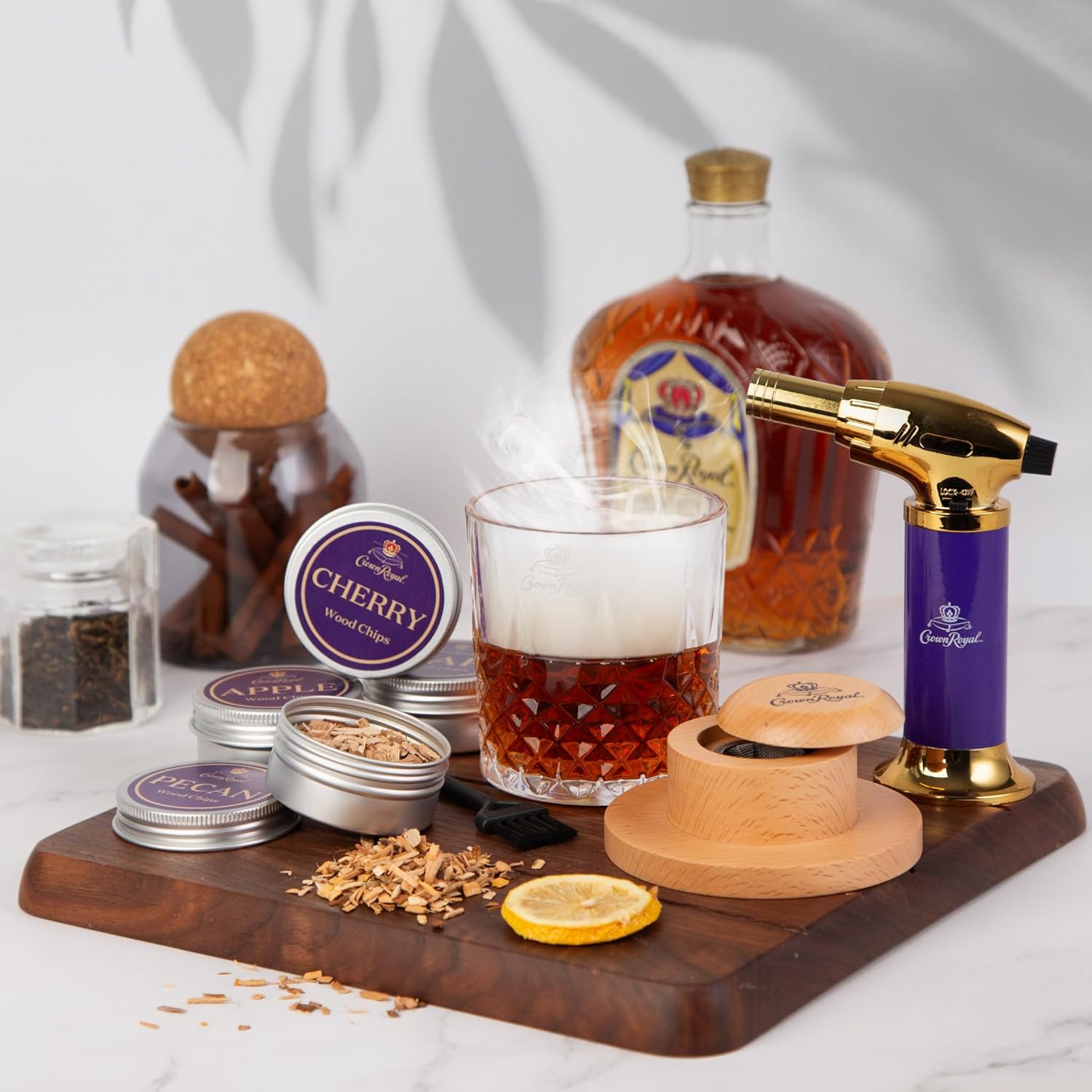 Crown Royal Cocktail Smoking Kit – Premium 10-Piece Whiskey Smoker Set with Butane Torch, Wood Chips (Oak, Apple, Cherry, Pecan), Mesh Burn Cups & Wooden Lid – Gift Set for Whiskey & Bourbon Lovers - Image 7