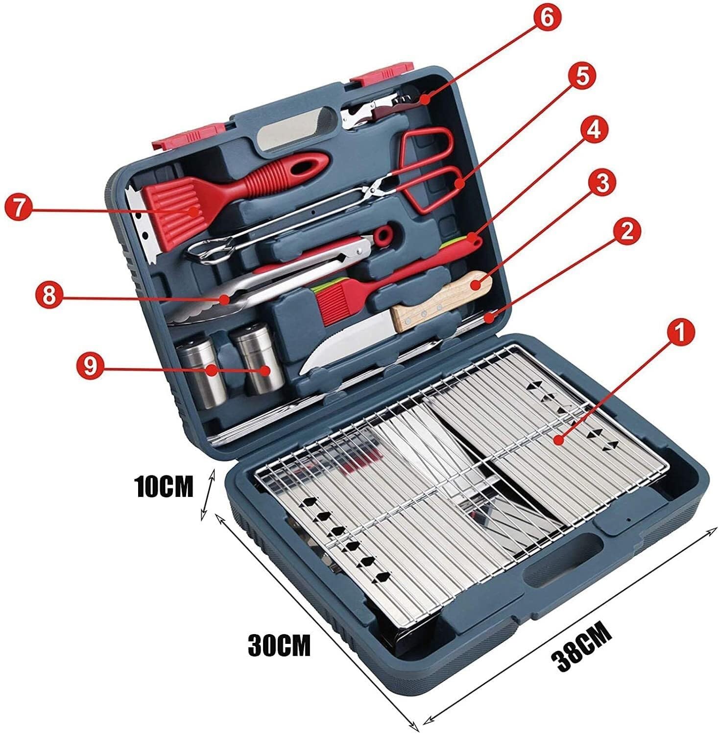 Kit di Accessori per Barbecue ad Alta Resistenza, Utensili per griglia in Acciaio Inossidabile con braciere e Custodia, per Campeggio e Tailgate Party