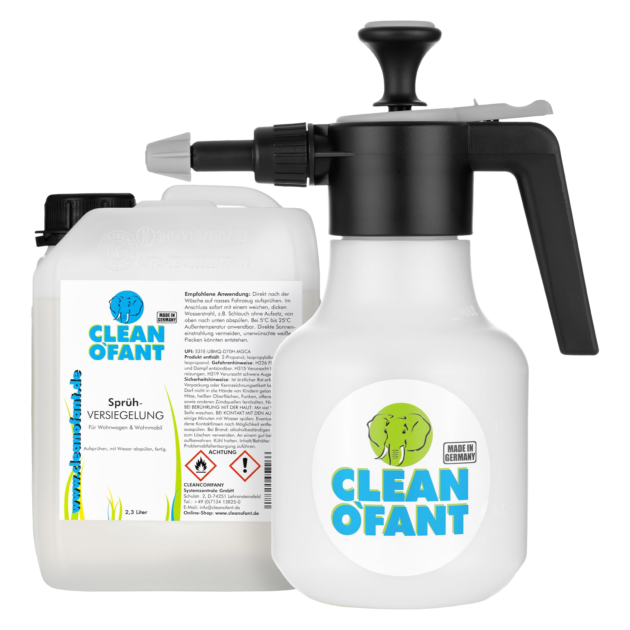 CLEANOFANT Sprüh-VERSIEGELUNG Set | 2,3 Liter + Profi-Drucksprüher | Für Wohnwagen & Wohnmobil - Zum Versiegeln von Lack Gelcoat GFK Strukturblech Acrylglas Folie Dach - Ideal für große Flächen