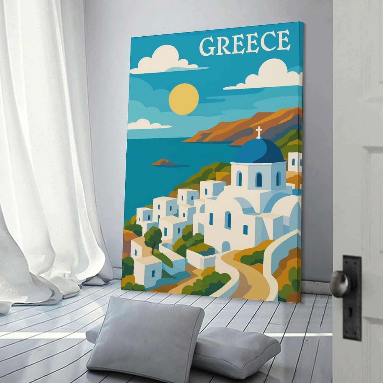 Junmoney Greece Travel (6) Home Decor Wall Art 24x36inch(60x90cm), for Living Room, Lounge Or Sitting Room, A Home Accent with Warm Character