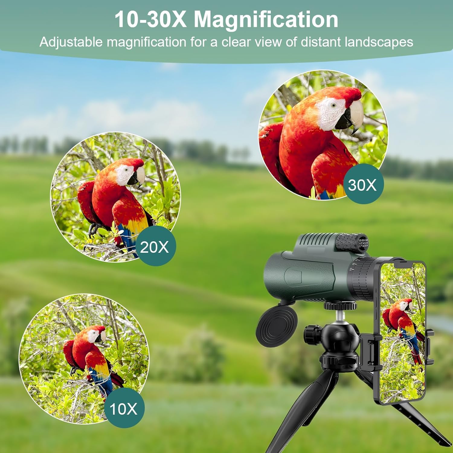 Monocular, 10-30X50 HD Monoculars para Adultos, BAK4 Prisma y Lente FMC Monoculars, Monocular para Observación de Aves y Vida Silvestre