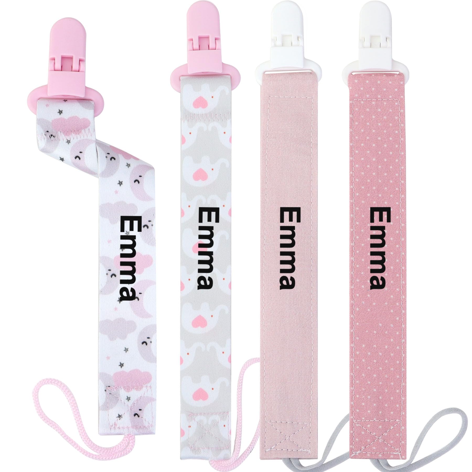 Panny & ModyPersonalized Pacifier Clips for Boys, Pack of 4 Personalized Pacifier Chain with Name, Personalized Dummy Clips for Boys, Custom Pacifier Chain with Name (Pink-1)