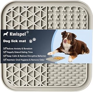 Kwispel Dog Lick Mat with 36 Suction Cups - Anxiety Relief Slow Feeder for Bathing, Grooming & Training Dogs Cats (Grey)