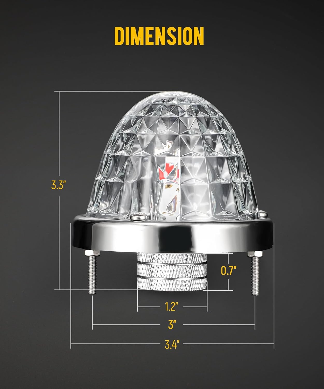 Partsam 2Pcs Glass Watermelon Lights Diamond-Shaped Lens Red LED Stop Turn Tail Marker Lamps with Stainless Steel Bezel Replacement for Peterbilt Freightliner Trucks Trailers RVs
