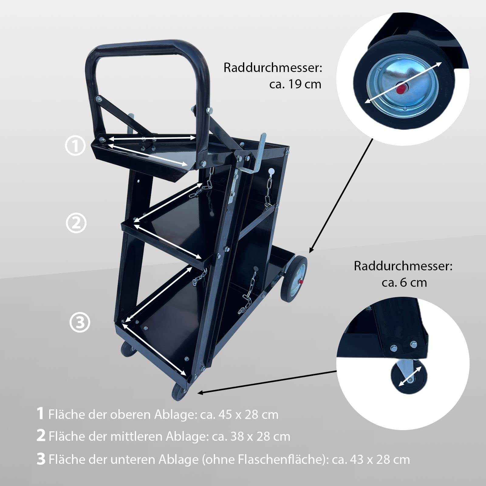 TRUTZHOLM mobiler Schweißwagen 80 kg mit 3 Ablagefächern Werkstattwagen Schweißgerätewagen Flaschenwagen mit Ketten zur SIcherung