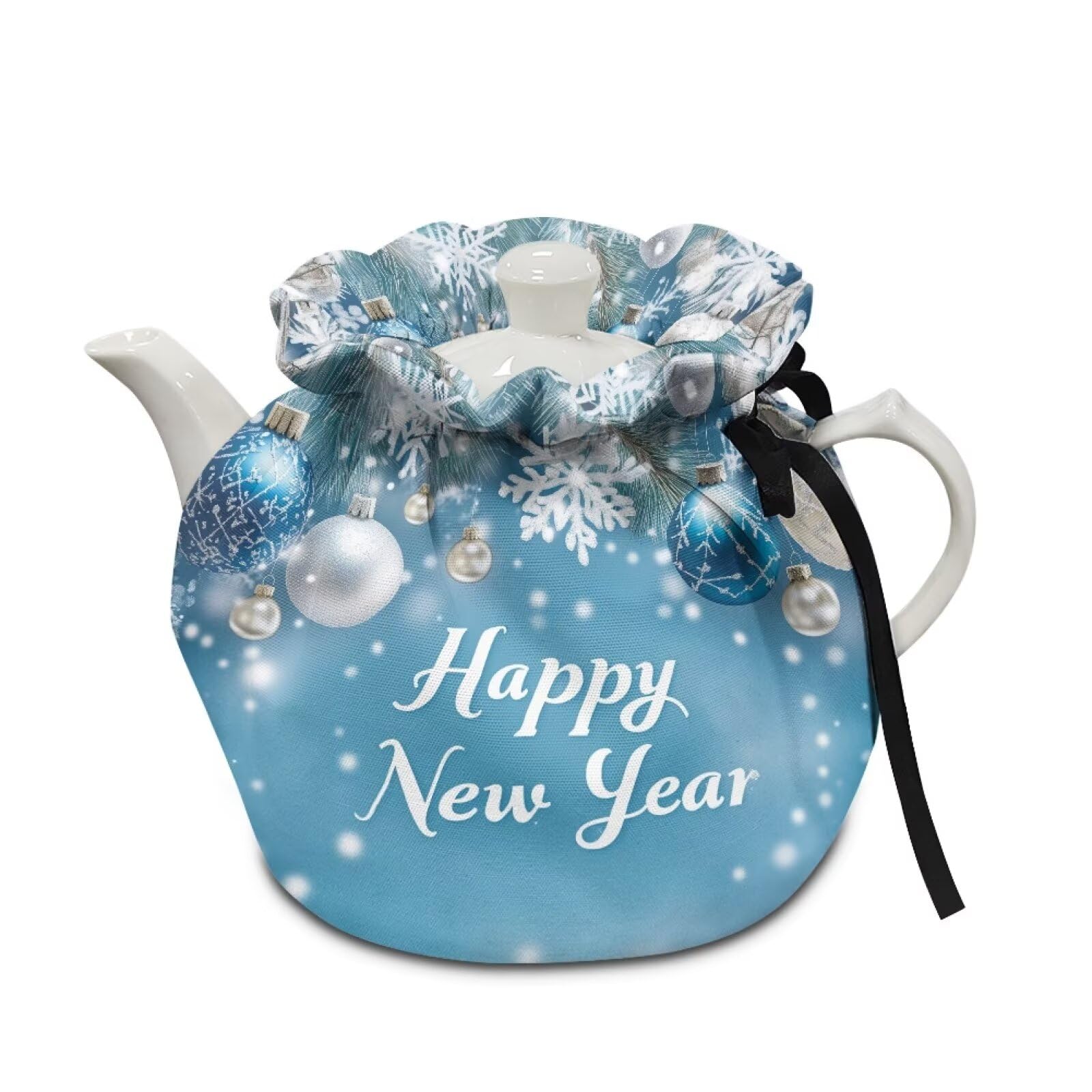 Snowflake Print Tea Cosy for Tea Pot Happy New Year Teapot Cozy Insulated Kitchen Tea Pot Dust Cover, Stain Resistant Washable Tea Pot Cover Keep Warm Teapot Cozies