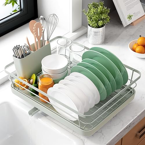 Miniatura 4 de Kitsure Escurridor de platos para encimera de cocina, artículos esenciales de organización y almacenamiento de fregadero de acero inoxidable con Gris