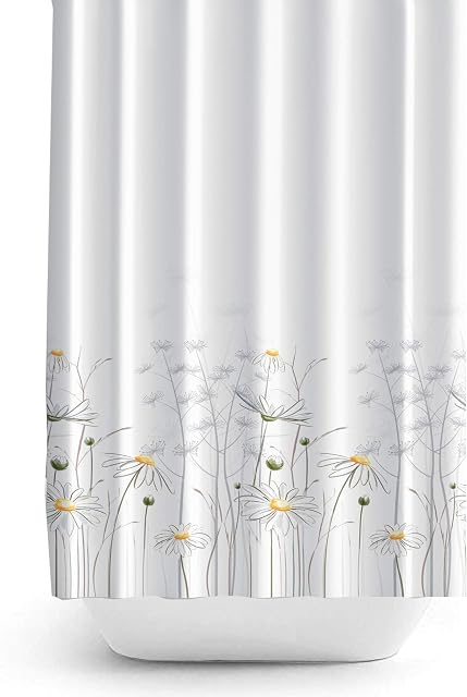 Extra Long And Wide Fabric Shower Curtain, 240cm Wide by 200cm Drop, Daisies