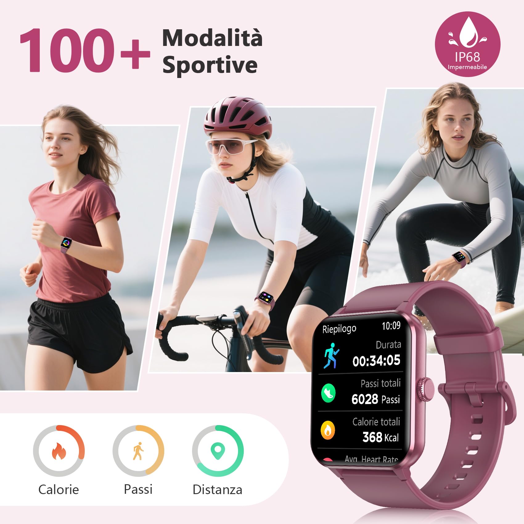 Baolubao Smartwatch Donna, 1.85" Smartwatch con Effettua/Risposta Chiamate, 100+ Sportive Smart Watch con 2cinturini/Cardiofrequenzimetro/Sonno, IP68 Impermeabile Fitness Tracker per iOS Android