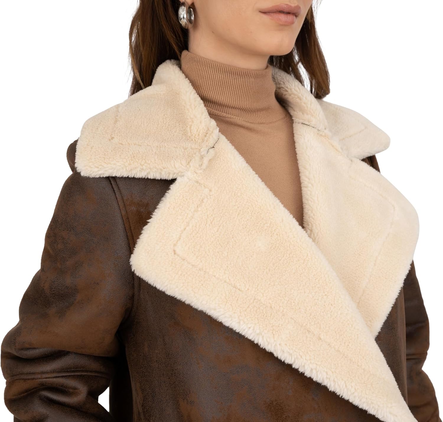 Frye womens Faux Shearling Maxi Double Breasted Coat - Image 2