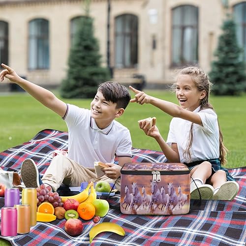 Miniatura 3 de QsirBC Bolsa de almuerzo aislada con diseño de caballos corriendo para mujeres, reutilizable, bolsa cuadrada de comida para adultos y hombres,