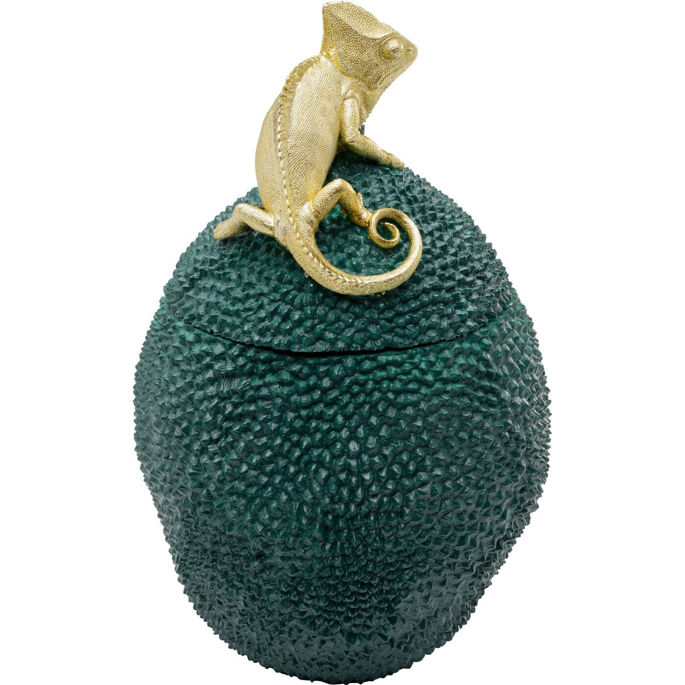 Kare Deko Dose Jackfruit Chameleon, Grün, 41x26x27 cm, Aufbewahrungsdose, Chameleon Motiv, Handgearbeitet, Wohnzimmer