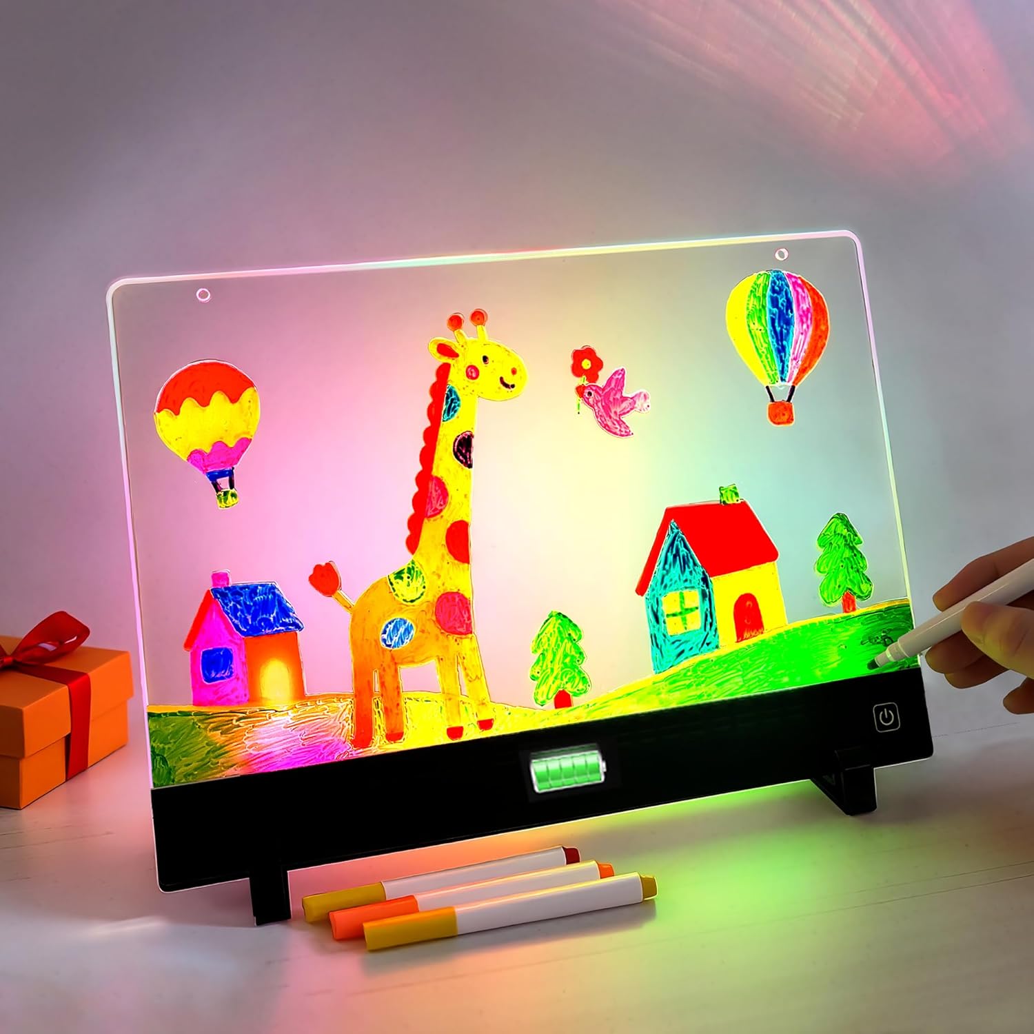 16" Wireless Rechargeable LCD Writing Tablet for Kids 3-8 - 4-Color Glow with Built-in Battery, Screen-Free Doodle Board, Mess-Free Educational Travel Toy, Birthday Gift for Toddler Girls Boys