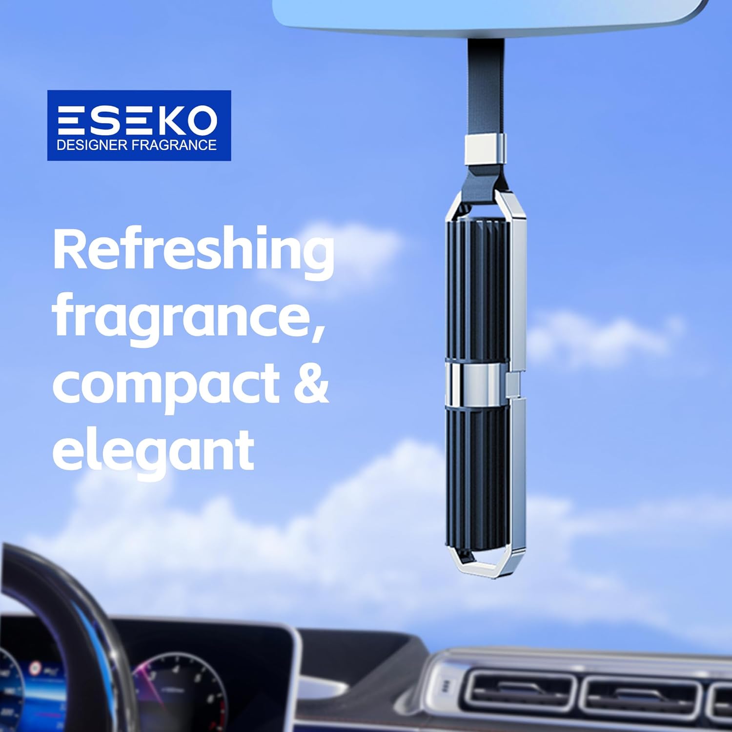Car Air Freshener Hanging Diffuser –5 Woody Scents (Fresh,Amber,Spicy,Mystic,Green) –Long-Lasting Up to 5 Months –Odor Eliminator –Car Accessories –Starter Kit (1Pendant + 5 Different Refills)
