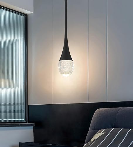 Miniatura 5 de ykolupty Chandliers 9 luces colgantes negras de 100 pulgadas de alto escalera, lámparas de techo de burbuja de cristal, lámpara de iluminación de