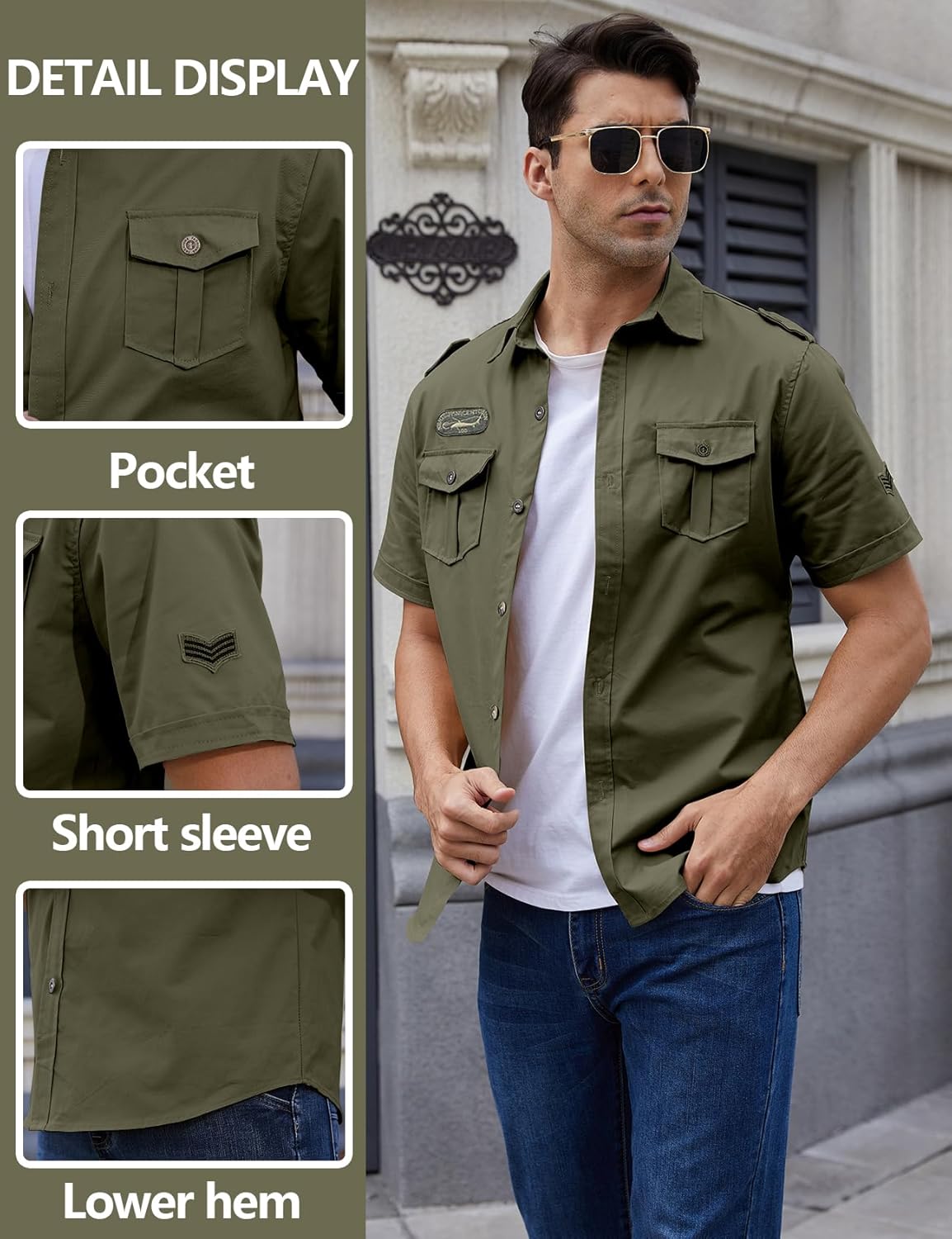 Gihuo Men's Military Tactical Shirt Short Sleeve Cargo Work Outdoor Hiking Camping Hunting Fishing - Image 6