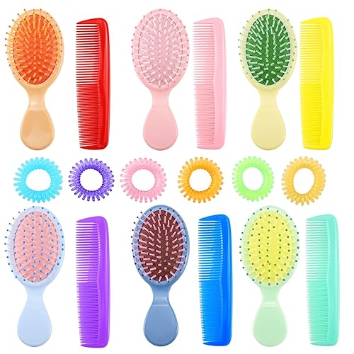 18 piezas de mini cepillo de viaje para el cabello, cepillo desenredante colorido húmedo y seco para mujeres y niñas, cepillo de cerdas suaves con
