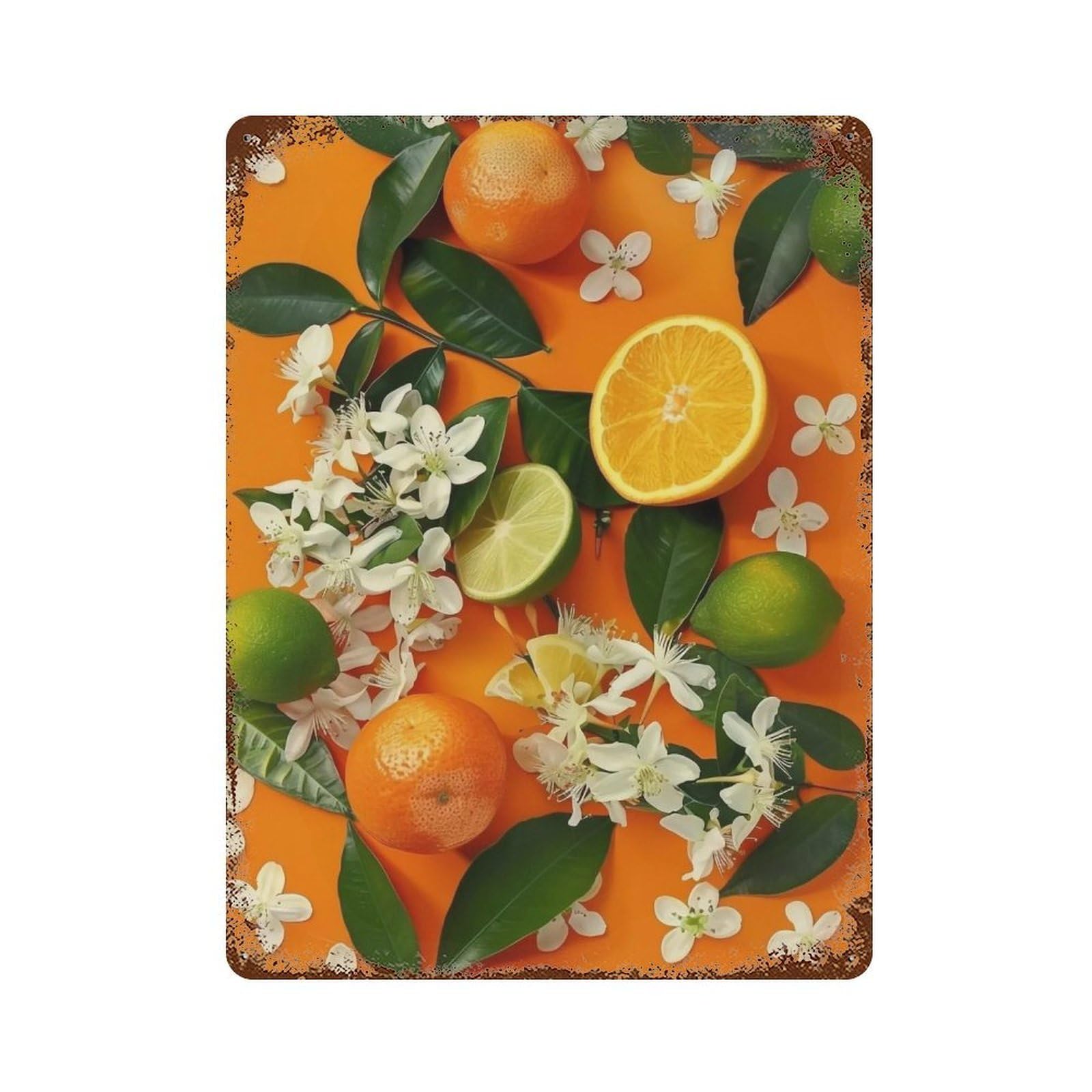 WUJHGRSG Vivid Orange Citrus Blossom Repeat Motif 04 Wall Art Retro Iron Vintage Metal Tin Sign Poster Modern Decor for Home Cofffee Club Bar Shop Style 40x30cm
