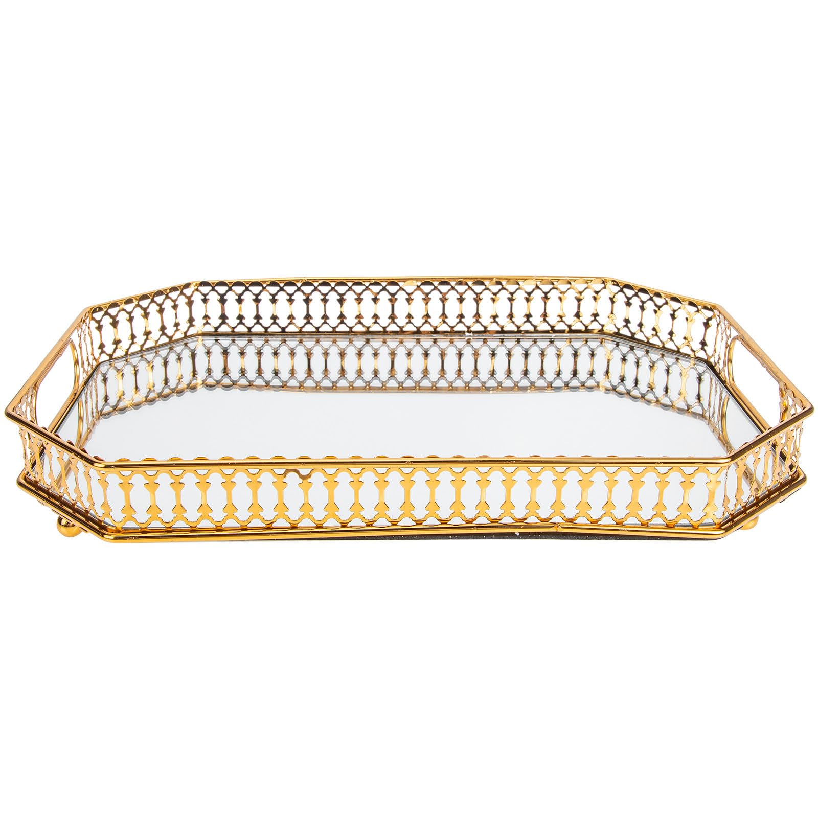 Bandeja de Vidrio y Metal Dorado para Joyas y Tocador