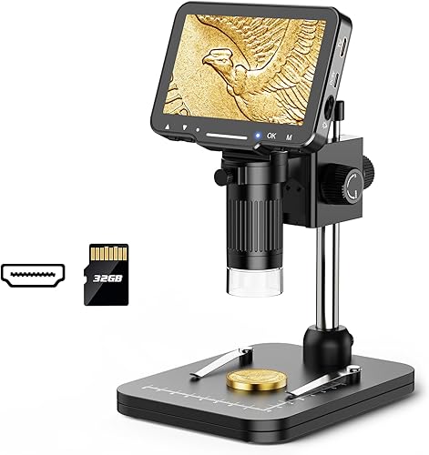 LP043H Microscopio de monedas de 4.3 pulgadas con HDMI, Leipan 1000X LCD Microscopio digital para adultos, lupa de monedas 1080P para tomar