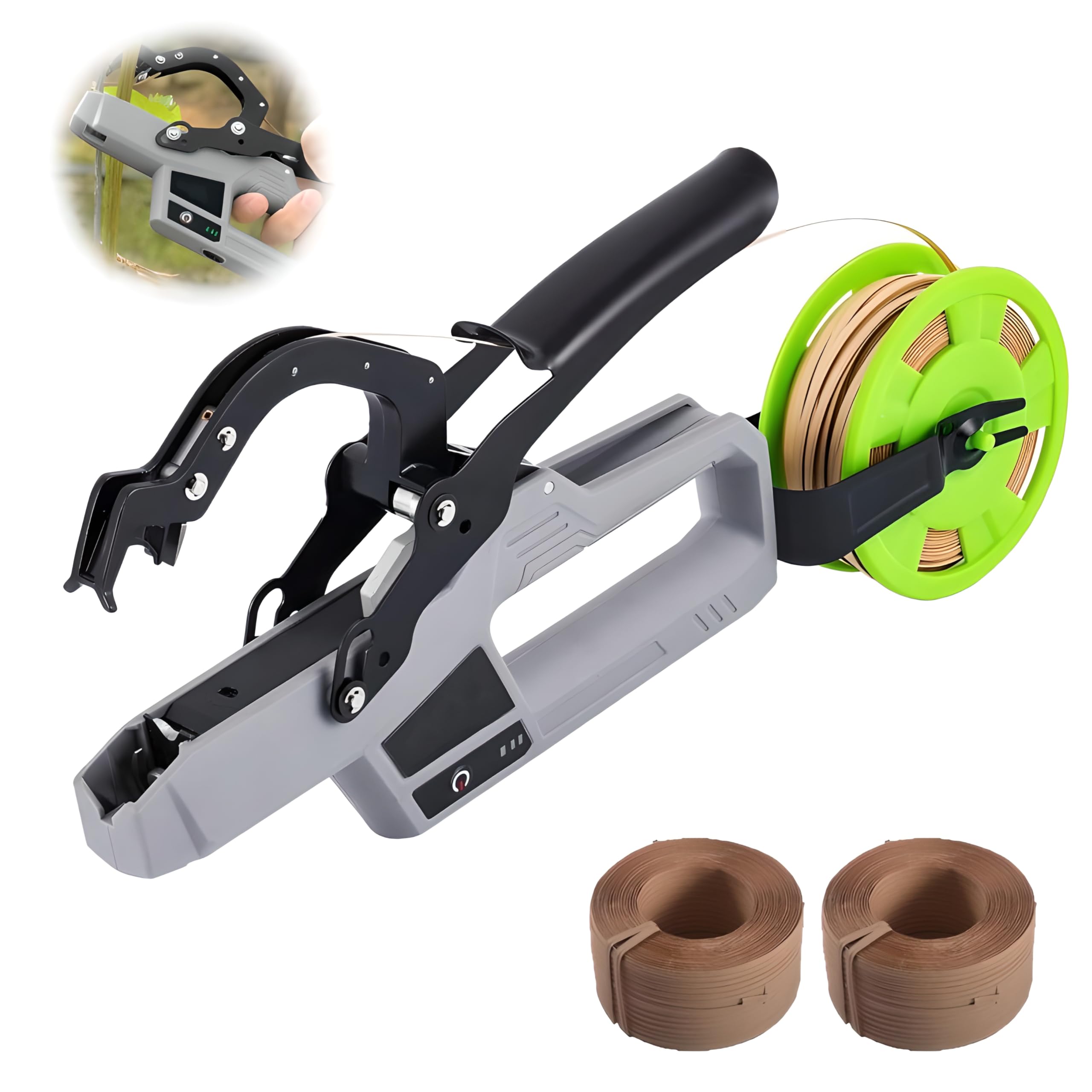 Máquina atadora Plantas eléctrica, máquina atadora Plantas con batería 2000 Mah y 2 * Cintas flejado, diámetro máximo Atado 45 mm, para Atar Tomates, Verduras y Uvas jardín
