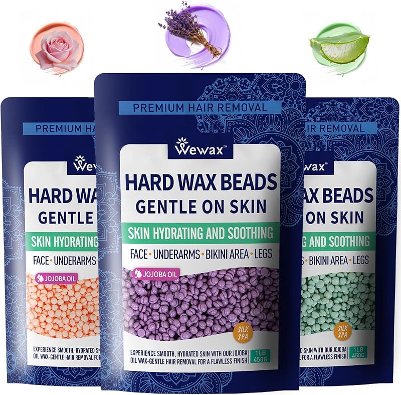 Cera depilatória em pérolas WAX BEAR com aloe vera, rosa e lavanda, 1,40 kg