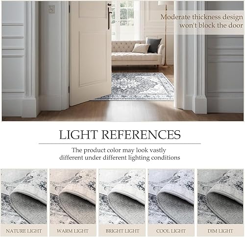 Miniatura 7 de Alfombra oriental tradicional con estampado de plantas, color negro, rojo y verde, de 7 x 9 pulgadas, para sala de estar, dormitorio, cocina,