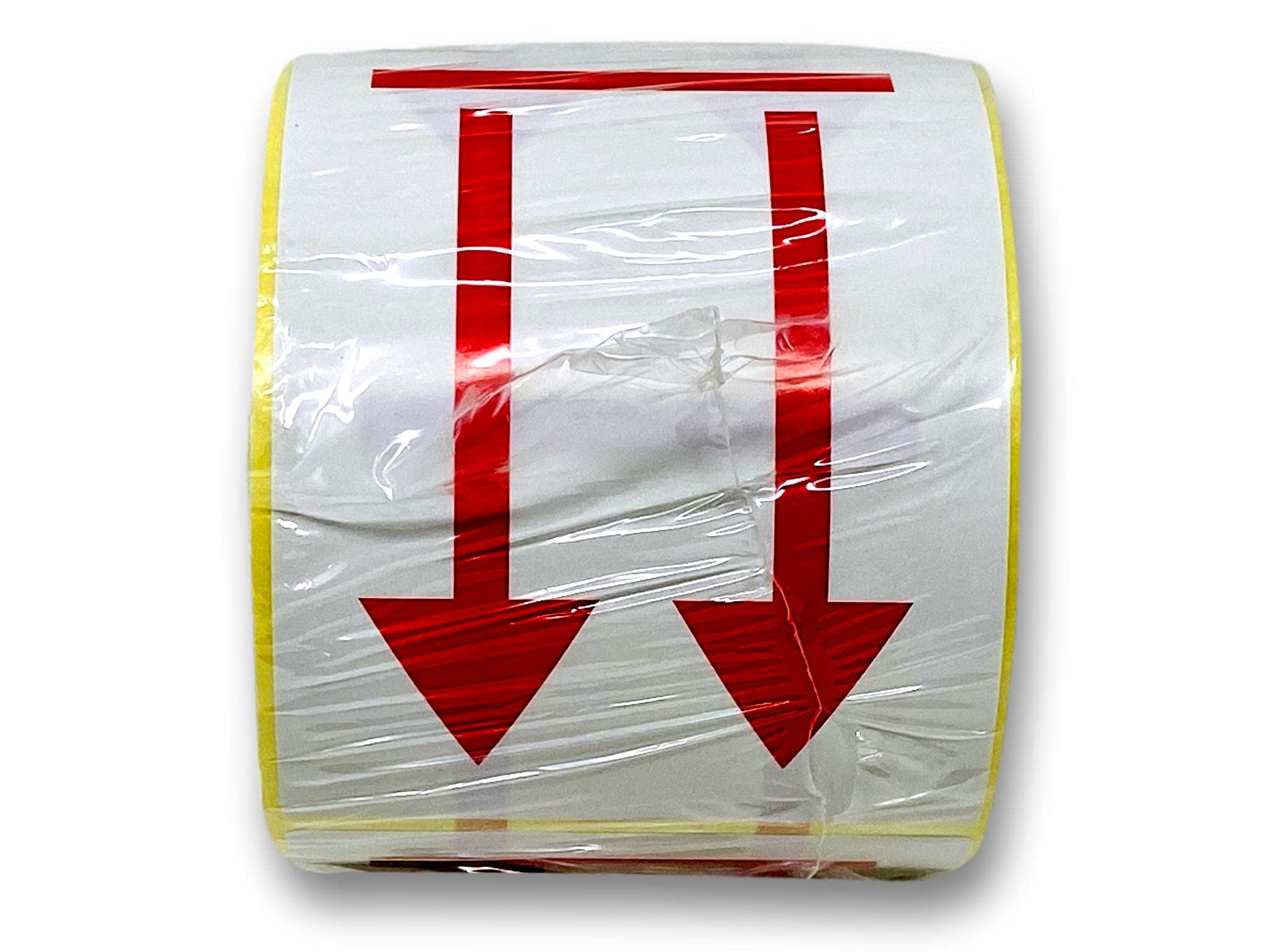 M-9 500 Etiquettes Fleche ROUGE 90 x 130 mm Etiquette de Signalisation sens de port Papier Brillant blanc impression ROUGE avec affichage Fleche ROUGE Colle forte Permanente pour colis avec sens