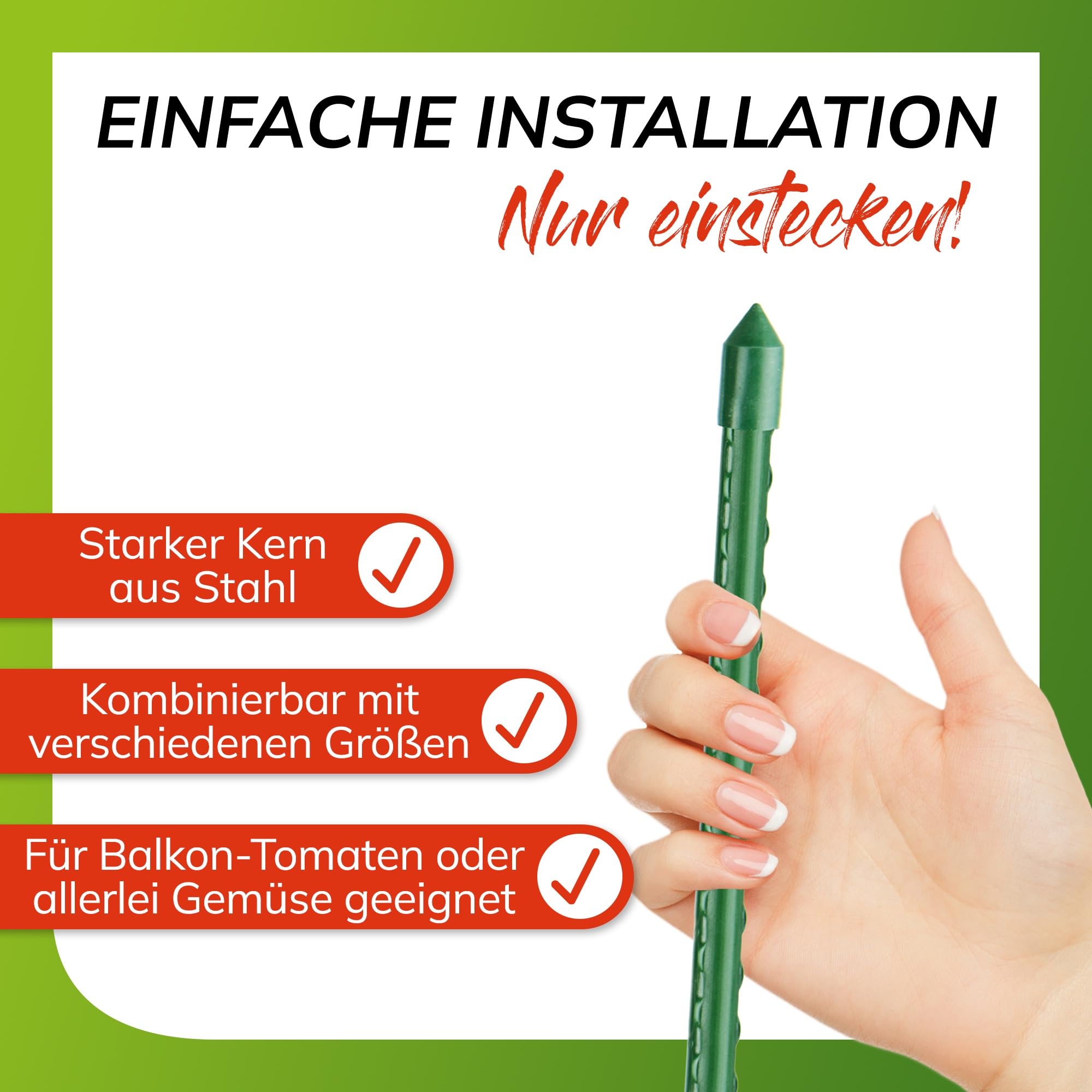 bellissa Rankhilfe Rankstäbe Pflanzenstütze 50er-Set Kunststoff grün 180 cm | Hochwertige Pflanzstäbe mit Stahlkern Ø 16 mm aus Plastik, widerstandsfähig für Rankpflanzen, Garten & Balkon
