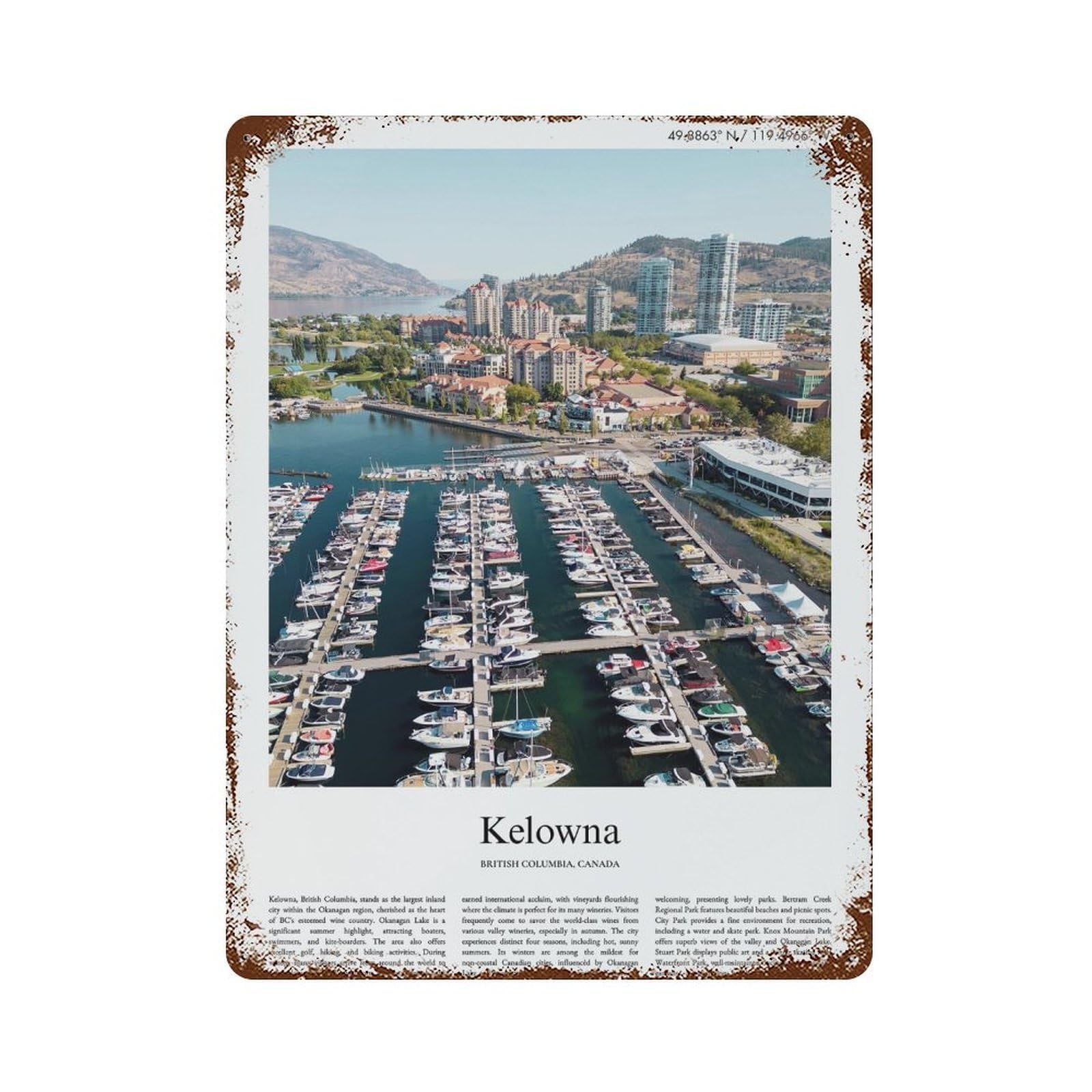 xiaoxiaoshen Kelowna British Columbia, Canada City Scenery Wall Decor Art Metal Tin Poster Modern Home Decor Art Home Bar Shop Decorations Vintage Sign 40x30cm
