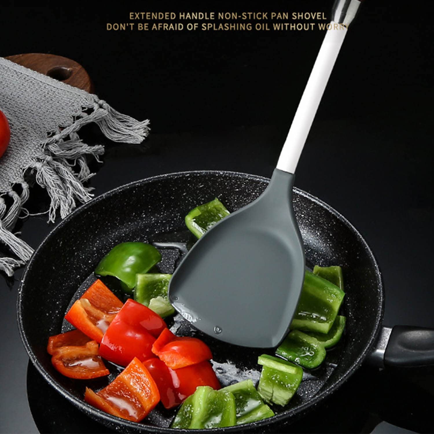 Spatola in Silicone Cucchiaio Solid Turner Pentole Antiaderenti Resistenti al Calore Manico in Legno Utensili da Cucina Set per Cucinare Cottura Saltata in Padella
