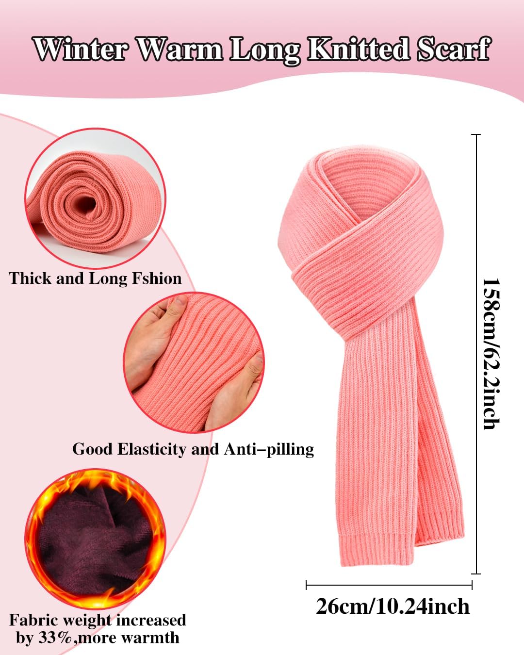 Winter Beanie Hat Scarf Gloves Set for Women, Fleece Knit Pompom Beanie Neck Warmer Long Scarf Touchscreen Gloves 3 in 1 Set - Image 3