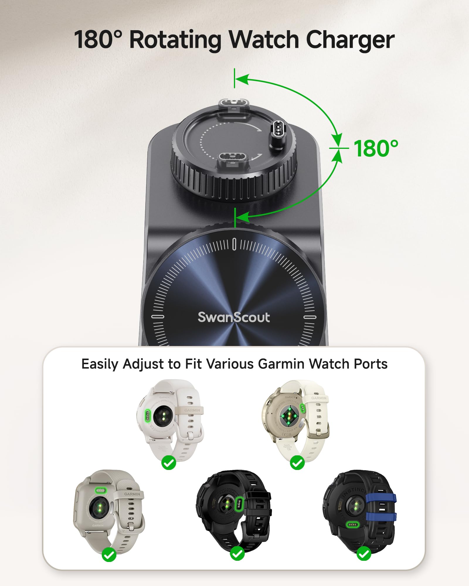Caricatore per Garmin Watch, Caricatore Wireless Magnetico per iPhone 17 16 15 14, Stazione di Ricarica 3 in 1 per Garmin Fenix, Venu, Forerunner, Vivoactive e Instinct, AirPods Pro 3/4 (No Adapter)