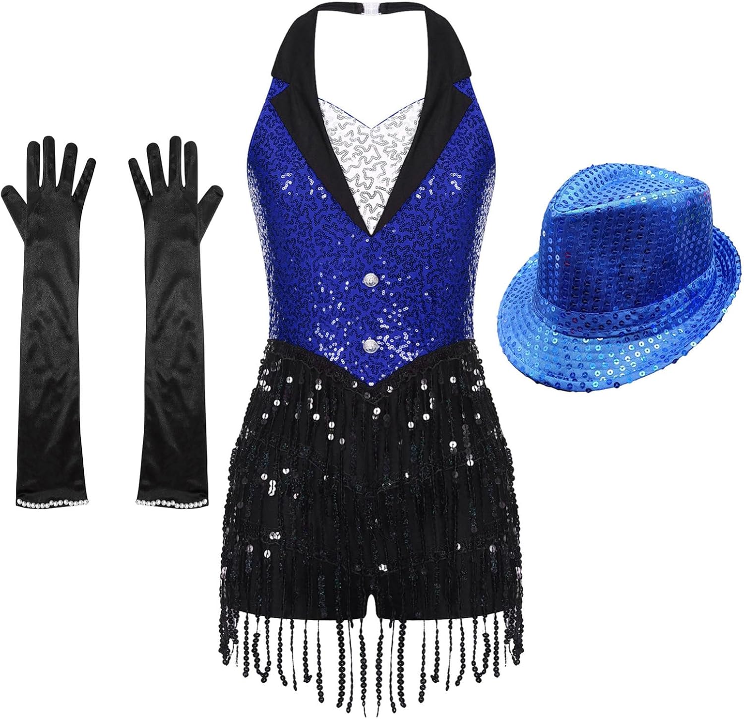 iEFiEL Women Latin Jazz Dance Costume Sparkly Sequins Tuxedo Ballet Gymnastics Leotard Ballroom Dance Dress