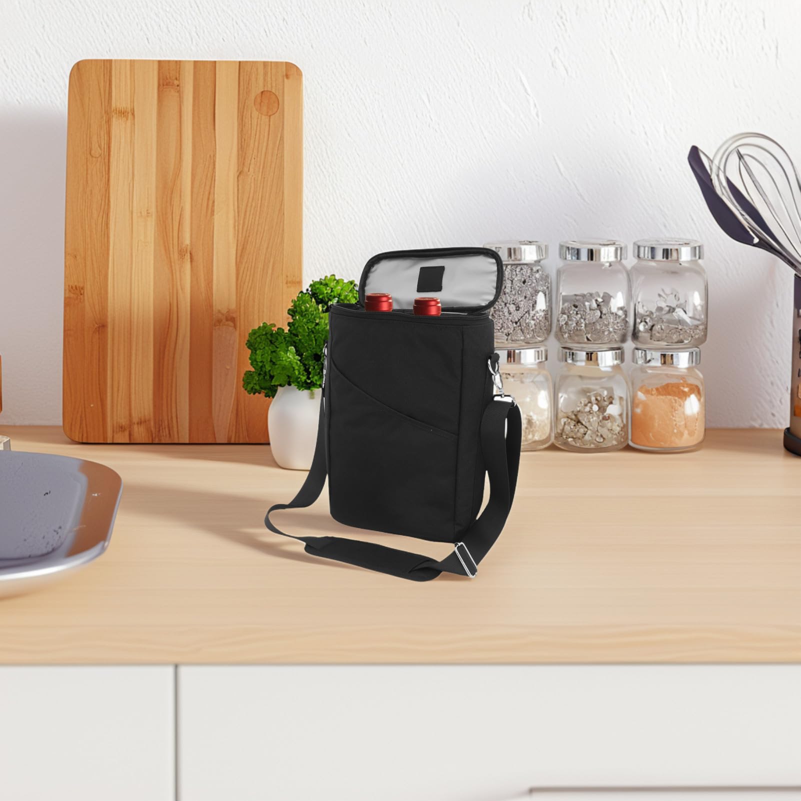 LABRIMP Bolsa Térmica para Vino con Capacidad para Botellas Aislante y Antidesbordamiento con Asa y Correa Ajustable para Picnic Fiestas y Transporte Seguro de Bebidas