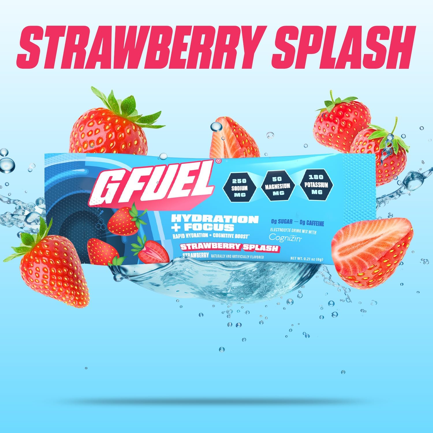 G Fuel Electrolytes Powder for Instant Hydration and Focus | Sugar Free, Strawberry Flavor, Electrolyte and Nootropic Drink Mix to Sharpen Mental Focus, 20 Servings