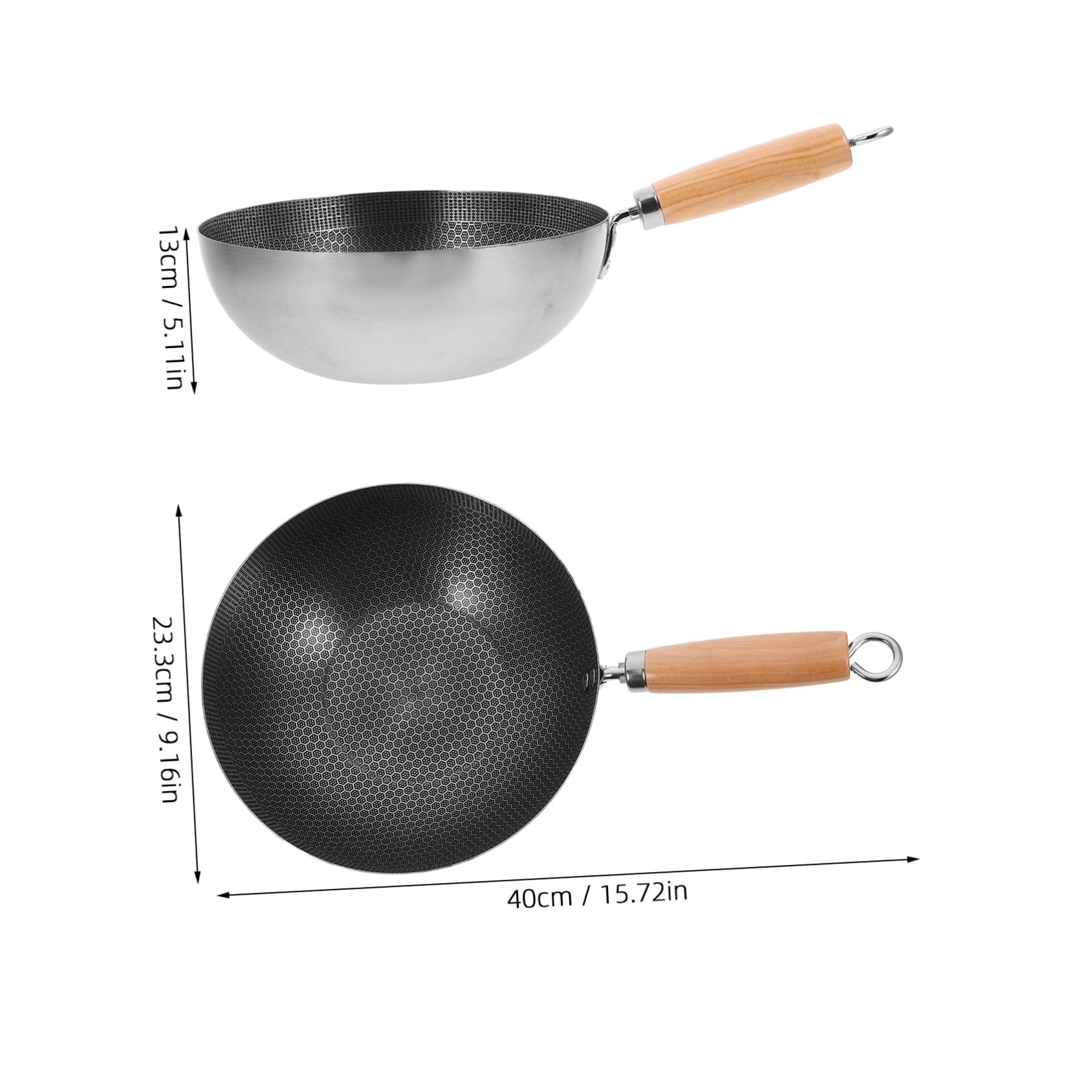 Wok Chinois 22 Cm Acier Inoxydable sans Revêtement Nid D'abeille Compatible Induction Cuisson Gaz Électrique Ustensile la Cuisine Professionnel