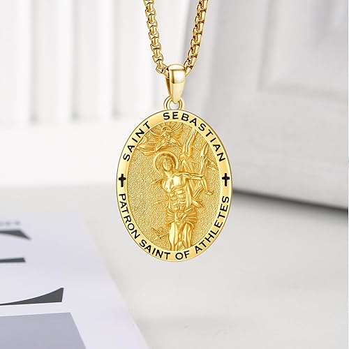 Vista 233 de Collar con colgante de plata de ley 925 con medalla de San Patrón, joyería religiosa para hombres y mujeres, con cadena de acero inoxidable 316L
