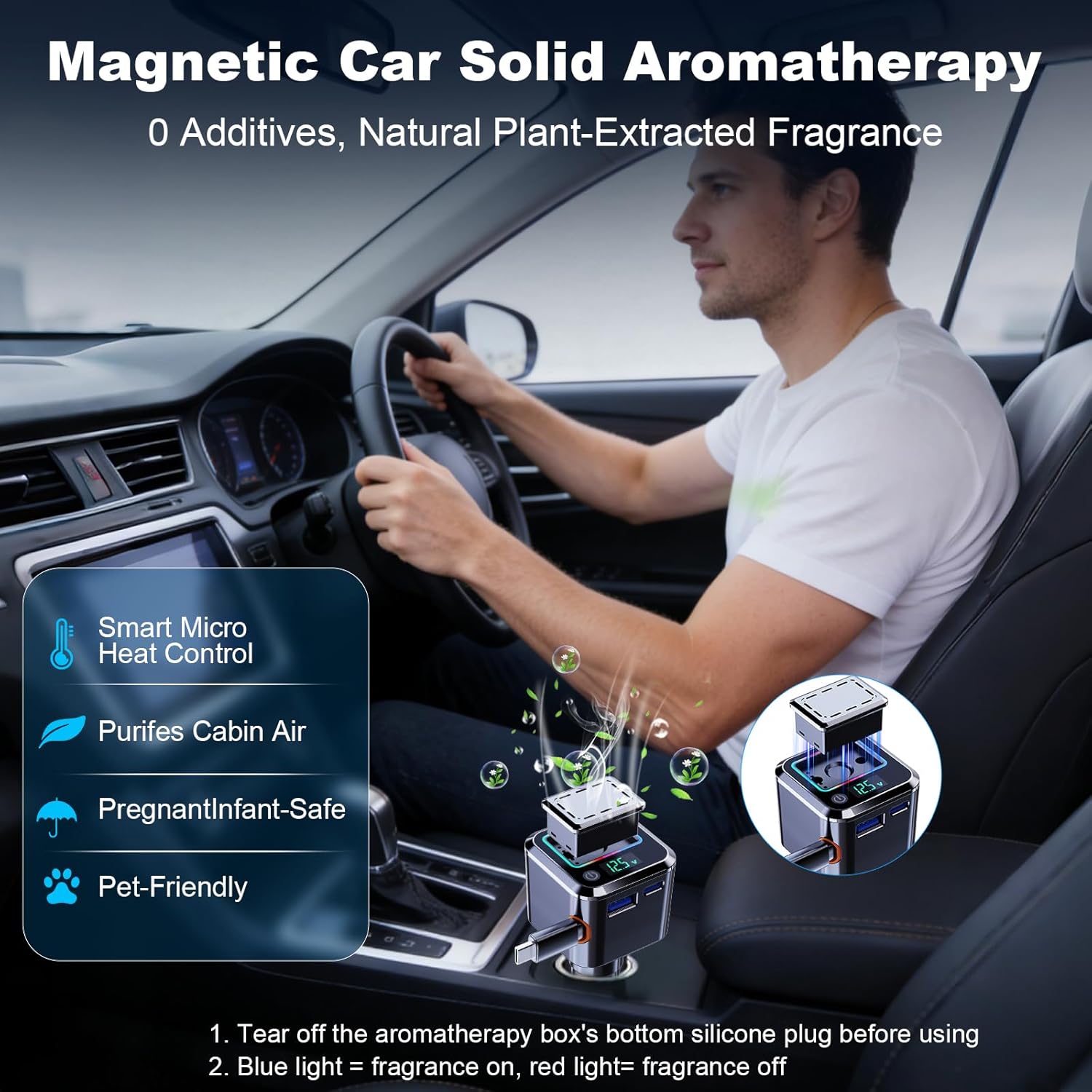 Car Aroma Diffuser,Smart Car Air Freshener, Retractable Car Charger USB C with Cool Mist Aromatherapy, Fast Charging 97.5W, Compatible with iPhone 17/16/15, Christmas Birthday Gifts for Traveler/Men