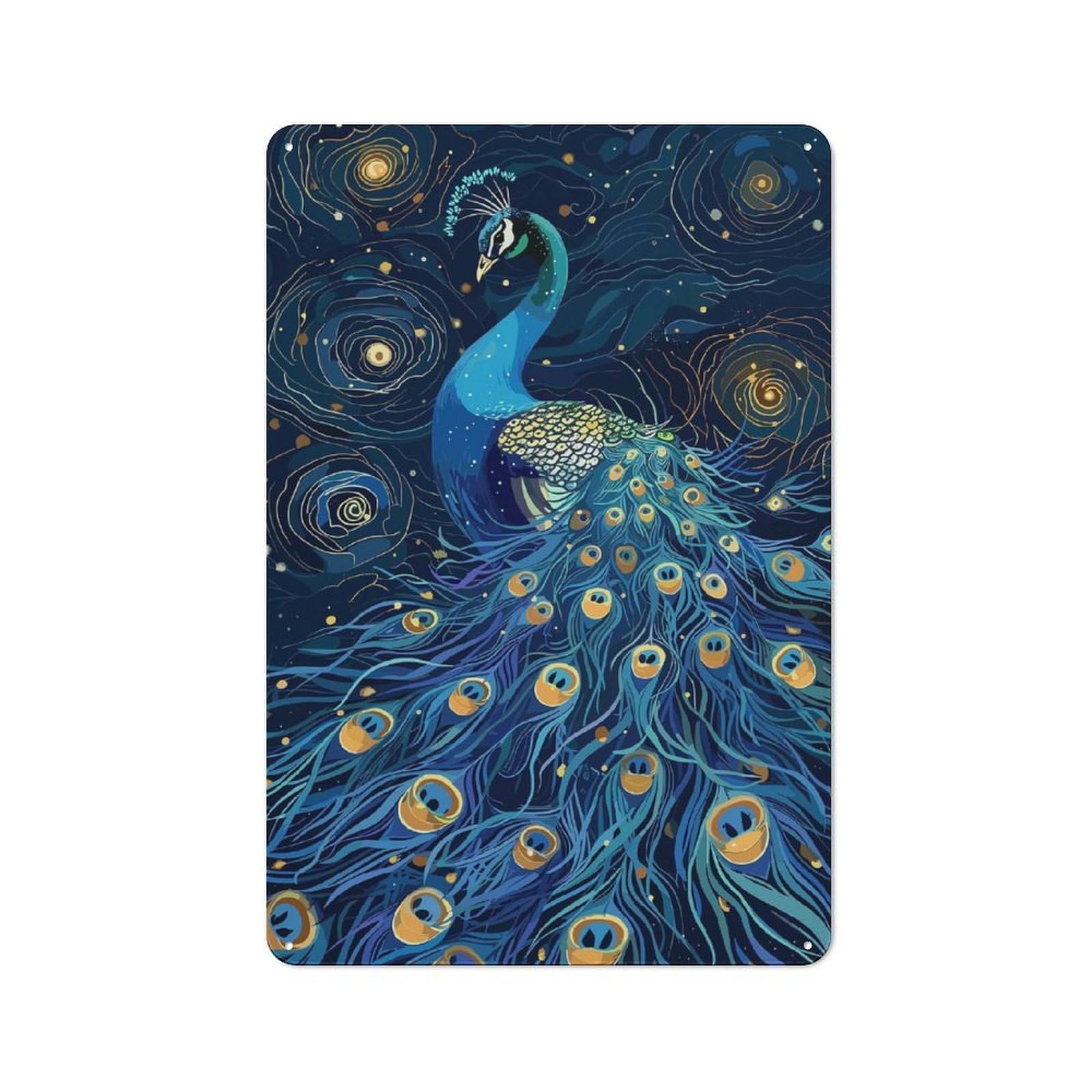 Junmoney Elegant Peacock In Starry Night Shed Metal Sign With Design 30X20cm, Outdoor Room Shed Wall Decor For Greenhouse, Garden Room, Cafe Or Entryway