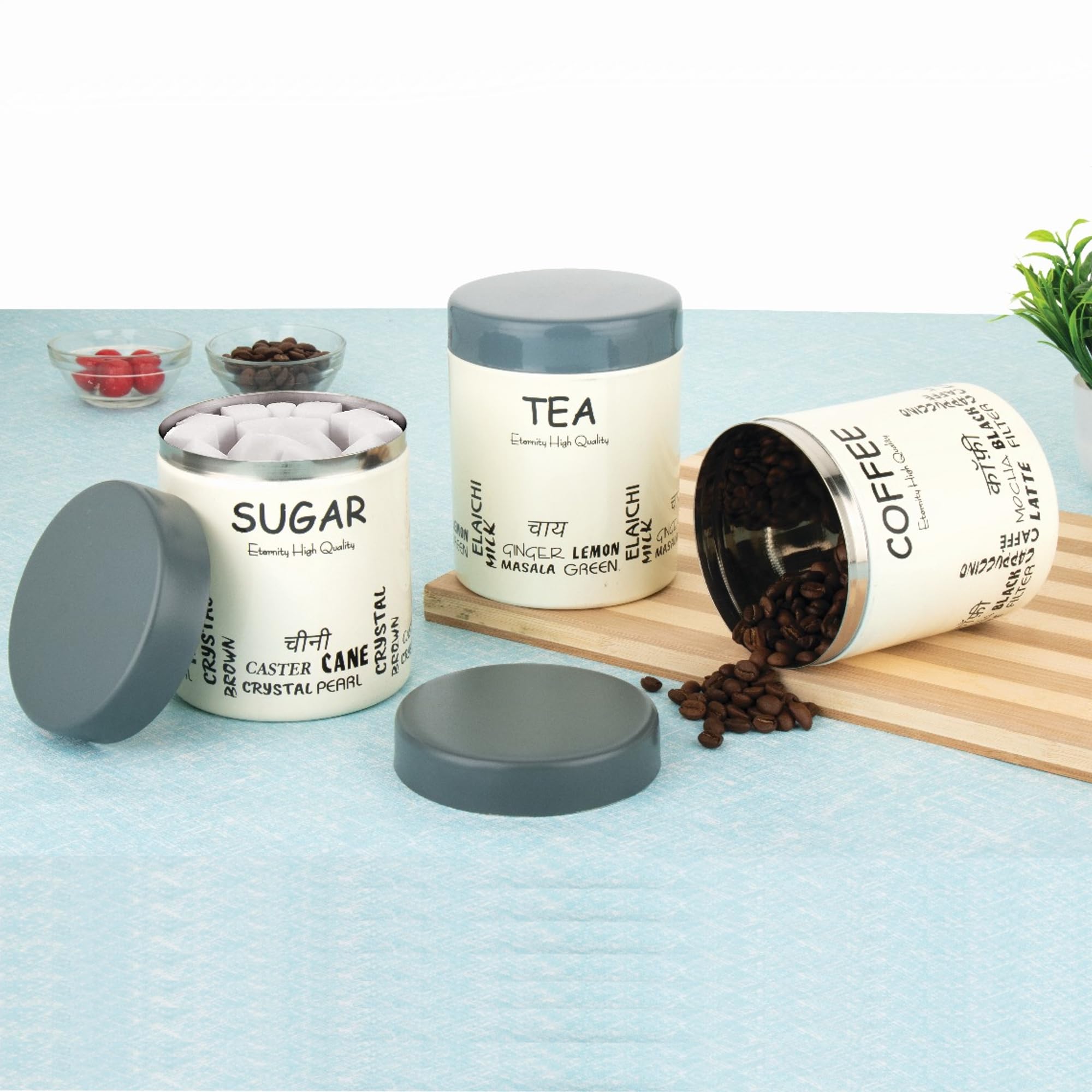NATULIX Stainless Steel Tea Coffee Sugar Containers Set of 3 | Steel Containers for kitchen | Home and Decor | 800ml (Glory) (B0CTT1C8JV) Amazon Price History, Amazon Price Tracker