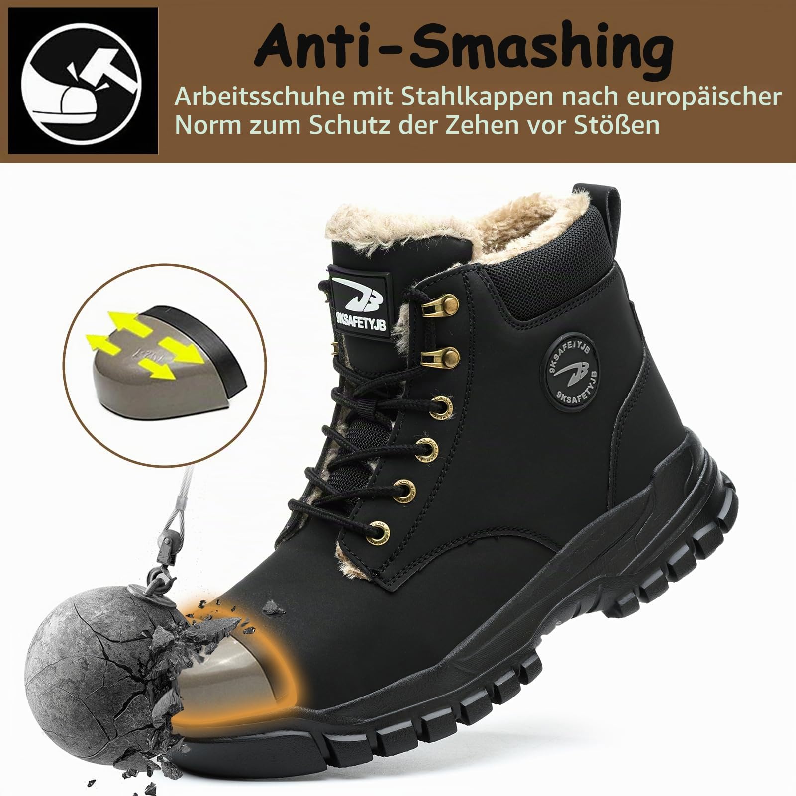 Winter Arbeitsschuhe Herren Wasserdicht Damen Sicherheitsschuhe Leicht mit Stahlkappe Sicherheitsstiefel rutschfest mit Warm Gefüttert