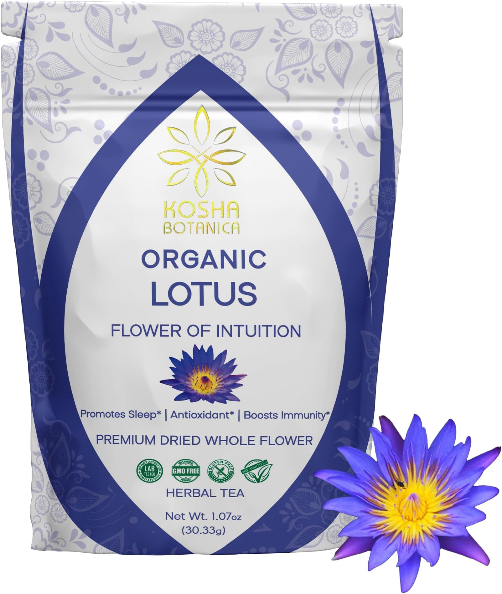 Kosha BotanicaWhole Flower Tea | 46+ Servings 1.07 oz (30.33g) | Natural Premium Dried Whole Flower | Non GMO Herbal Loose Leaf Tea