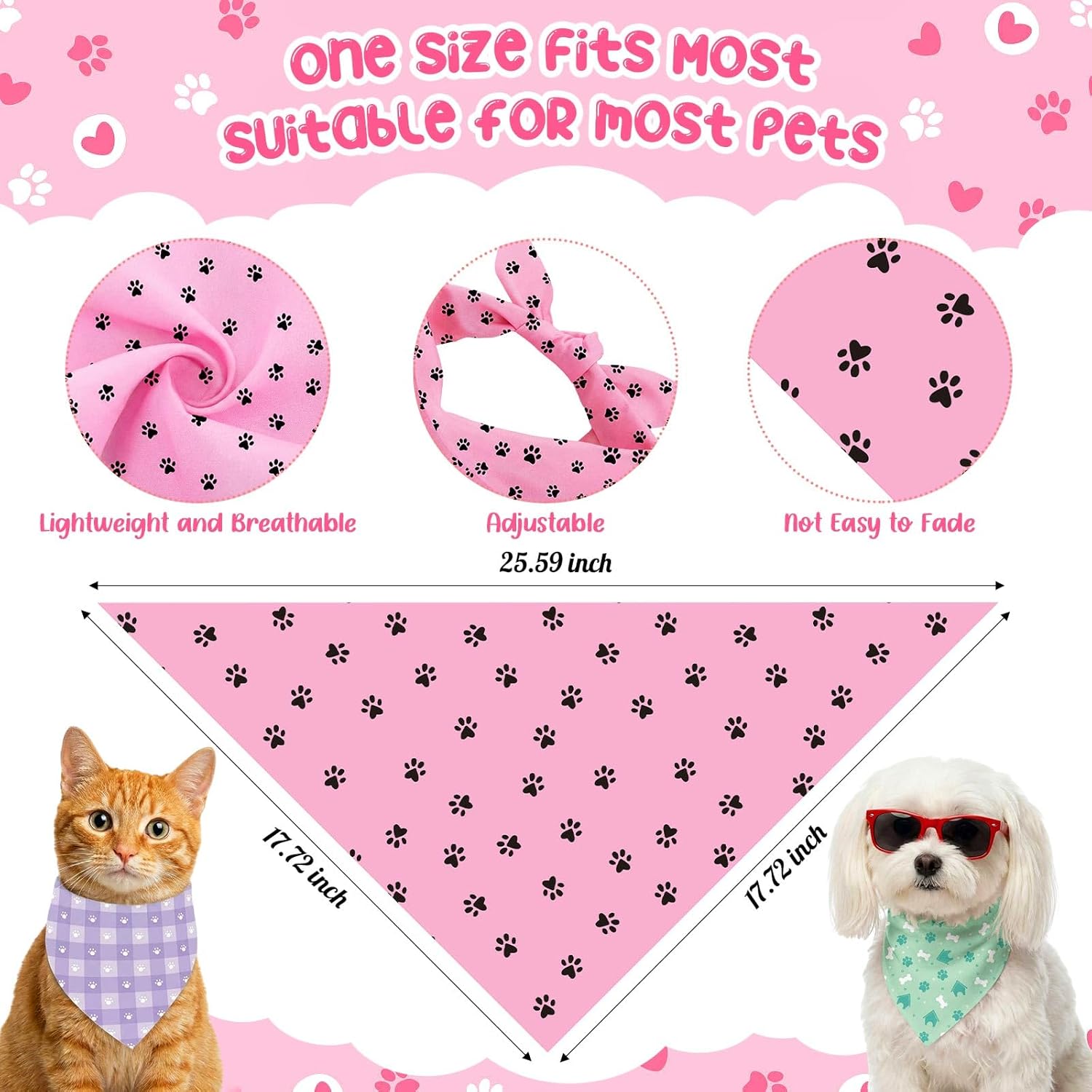 72 Pcs Dog Bandanas Bulk Paw Bandanas for Dogs Adjustable Washable Pet Triangle Scarf Soft Kerchief Bib for Holiday Pet Costume Accessories