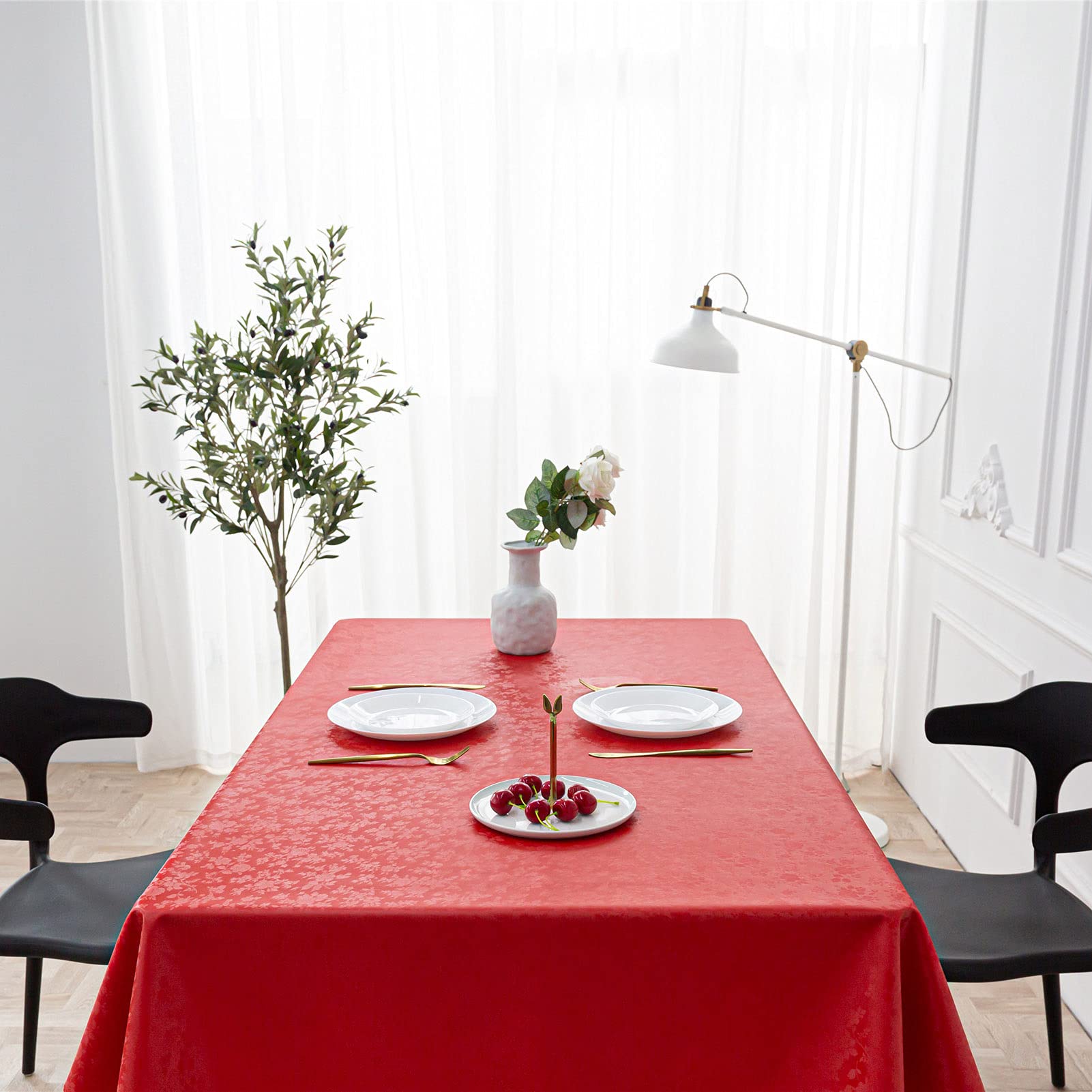 Mantel Rectangular PVC Sin Arrugas Impermeable A Prueba de Aceite Sin Arrugas Duradero Manteles de Mesa para Fiesta Casa Picnic Exterior Interior. (Rojo,140x220cm)