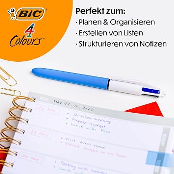 BIC 4 Colors Medium Ballpoint Pen, Box of 12, 1.0mm Type, Blue, Red, Green and Black Colors in Single Pen