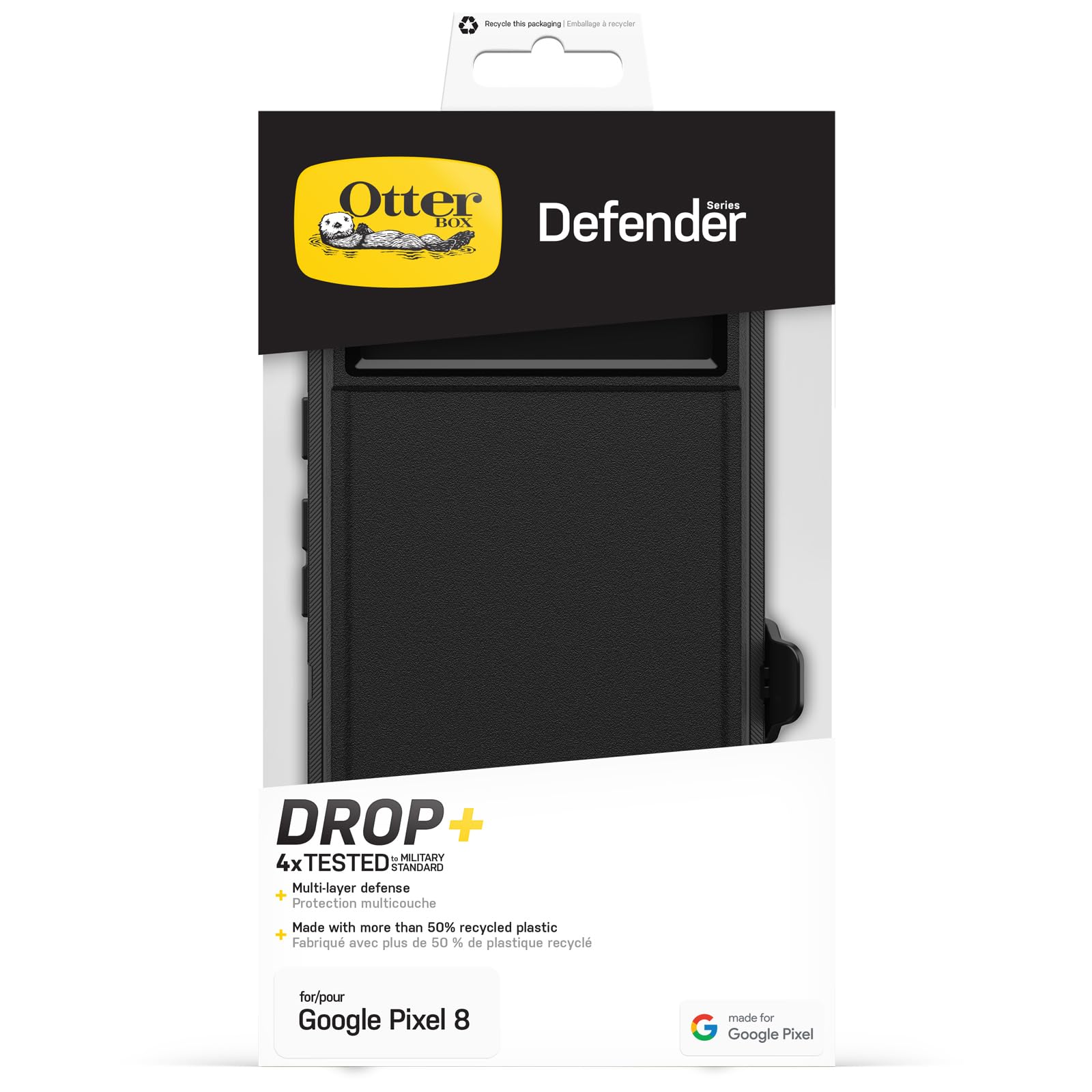 OtterBox Defender Hülle für Google Pixel 8, stoßfest, sturzsicher, Ultra-robust, schützende Hülle, 5X getestet nach Militärstandard, Schwarz