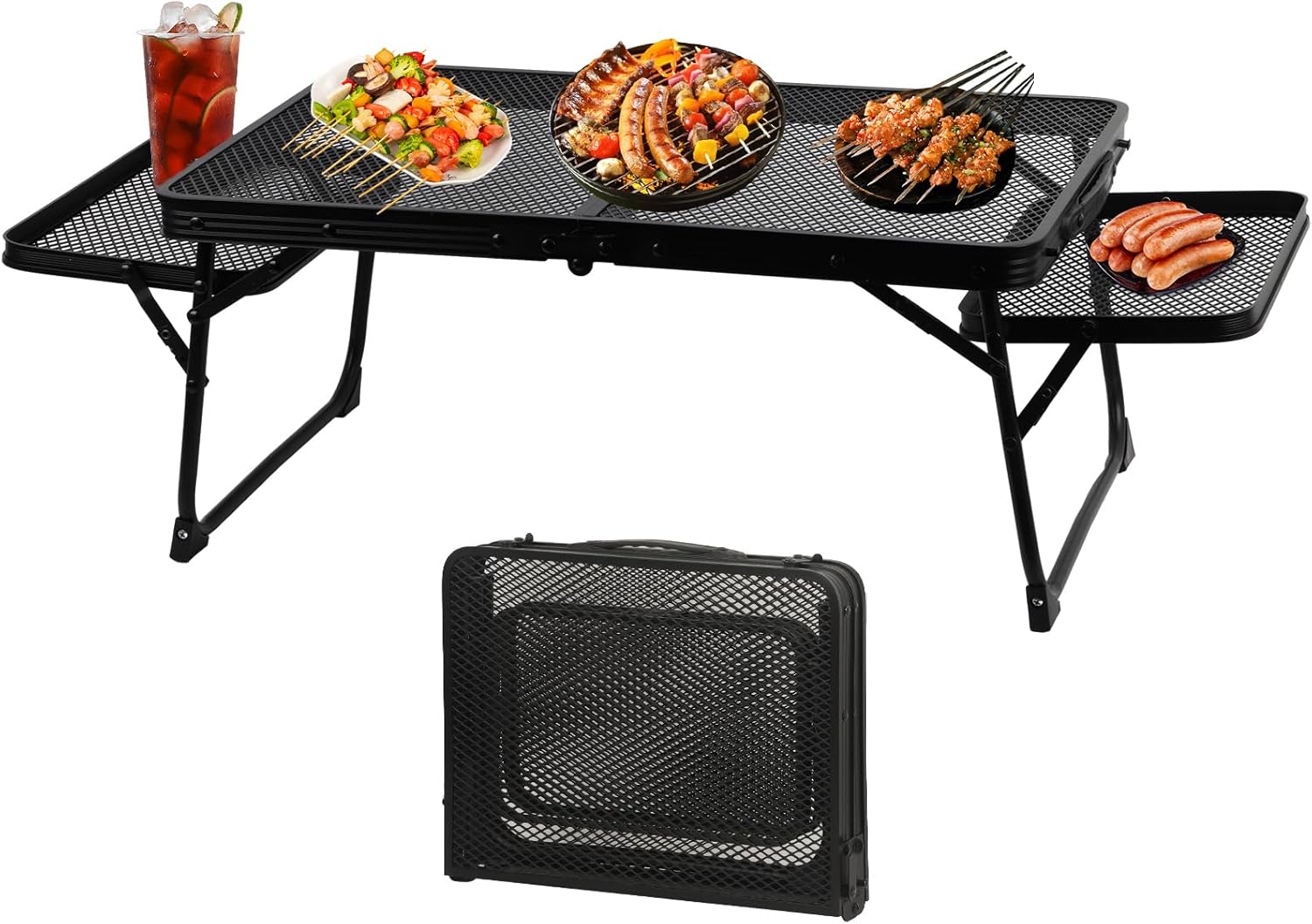 COSYAWN Low Camping Table with Side Panels, Folding Picnic