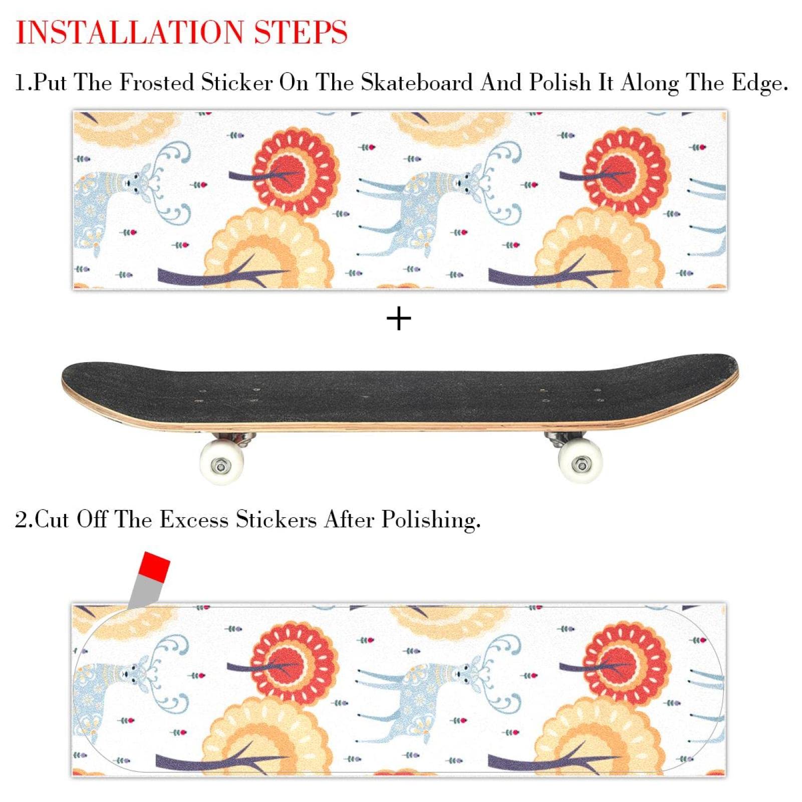 Colorful Folk Deer Skateboard-Griptape, Schleifpapier, Longboard, Aufkleber, Scooter, Deck, Sandpapier, 2 Stück