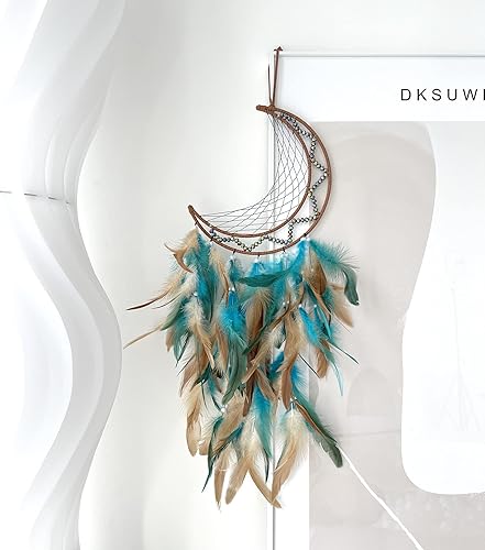 Miniatura 4 de Atrapasueños verdes, atrapasueños de luna grande para dormitorio, perfecto atrapasueños hecho a mano, decoración de pared, adorno colgante para